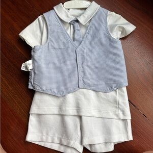 White and Blue Checkered Baby Short Suit
